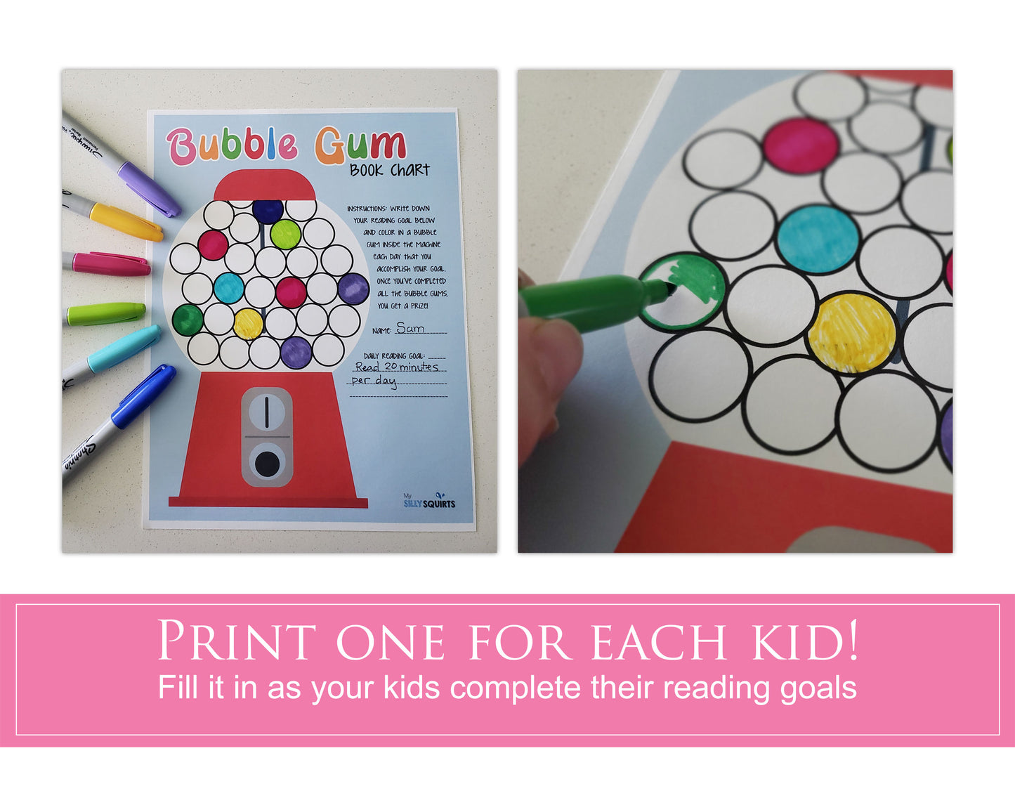 Bubble Gum Kids Reading Chart
