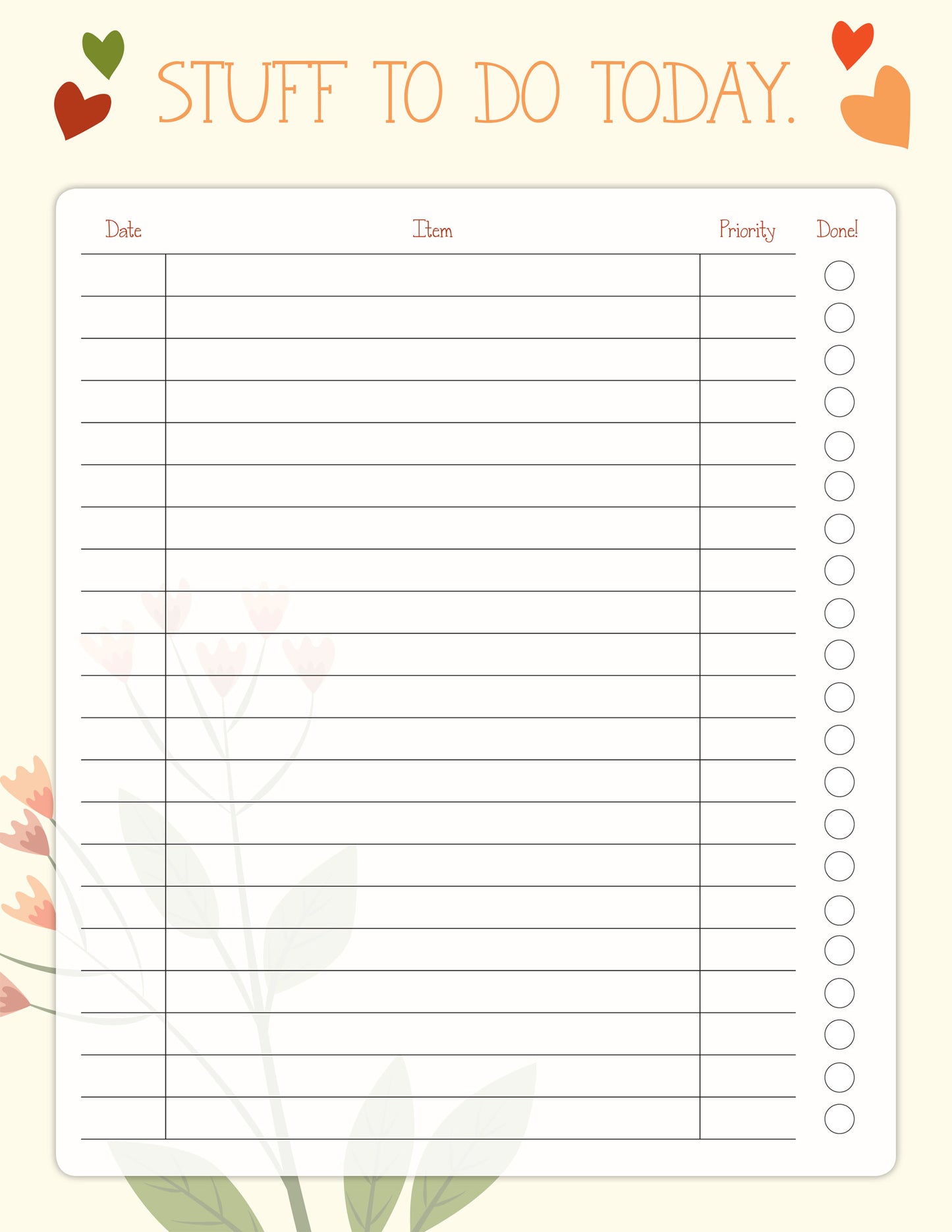 Daily, weekly, monthly to-do lists plus bonus meal planner