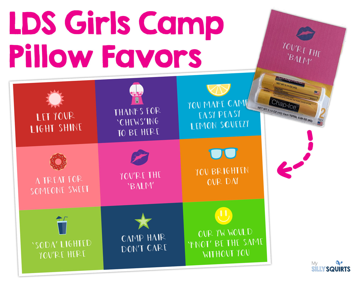 Girls Camp Pillow Favor Gift Tag