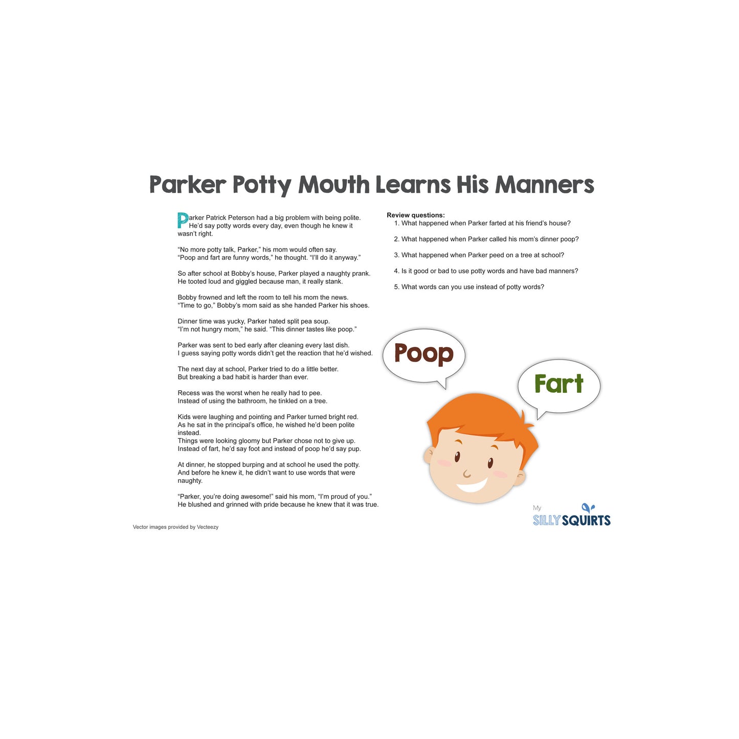 Parker Potty Mouth - a printable story about manners
