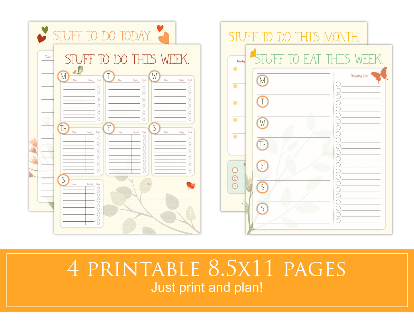 Daily, weekly, monthly to-do lists plus bonus meal planner