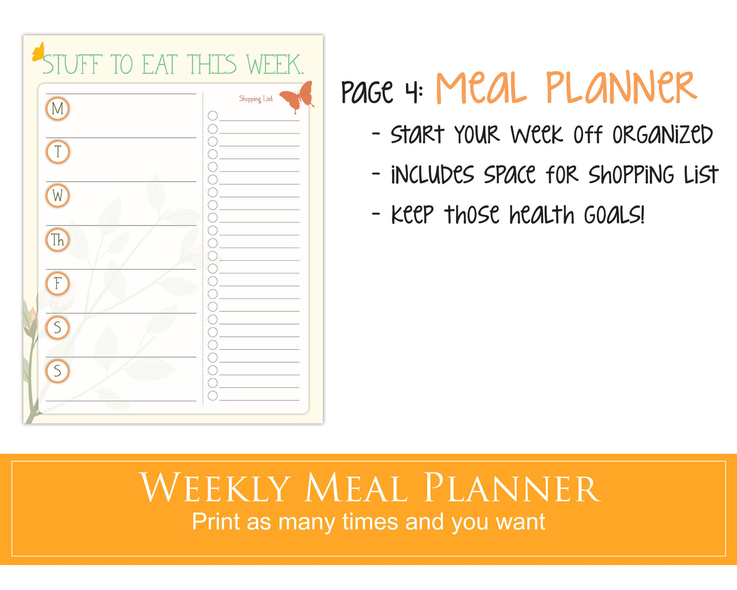 Daily, weekly, monthly to-do lists plus bonus meal planner