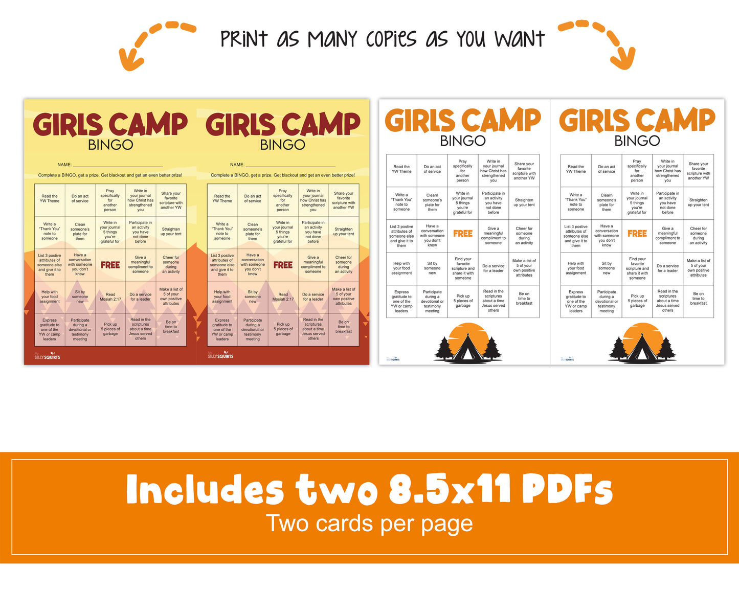 LDS Girls Camp Bingo