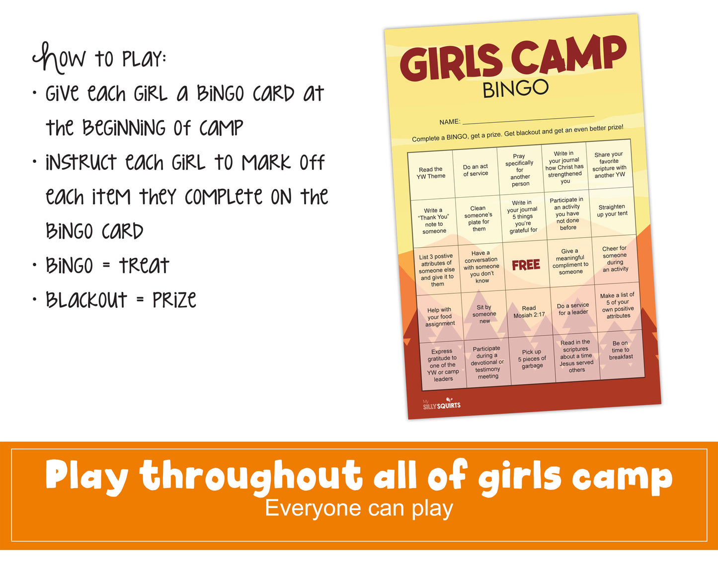 LDS Girls Camp Bingo