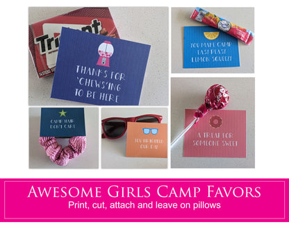 Girls Camp Pillow Favor Gift Tag