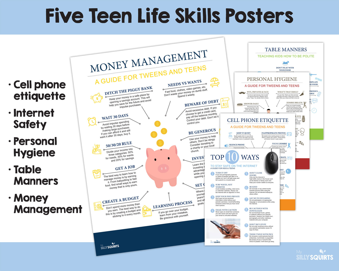 Five teen life skills posters