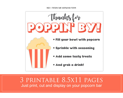 Popcorn bar poster and signs