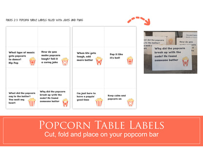 Popcorn bar poster and signs