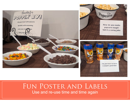 Popcorn bar poster and signs