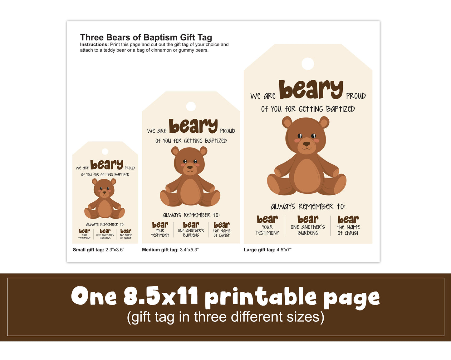 Three Bears of Baptism Gift Tag