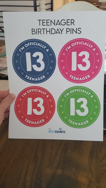 "Officially a teenager" Printable Birthday Badge/gift tag